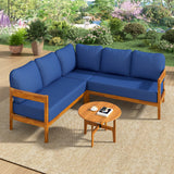 U_Style Acacia Solid Wood Patio Furniture Set, Outdoor Patio Conversation Furniture Set With 6 soft seat cushions and Backpack , All Weather Outdoor Patio Sofa with Arc frame  for Backyard, Garden.