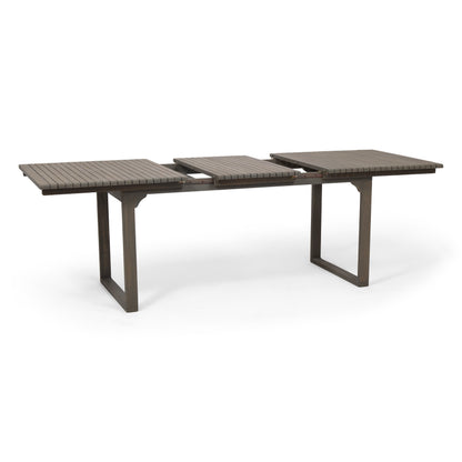 Outdoor Expandable Acacia Wood Dining Table With U-shaped Leg, Gray