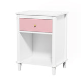 Pink+Golden Handle Wooden Nightstand 26.77''H with One Drawer One Shelf for Kids and Adults