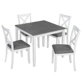 Modern 5-Piece Dining Table Set with 4 Chairs for Kitchen or Dining Room – Grey & White Two-Tone