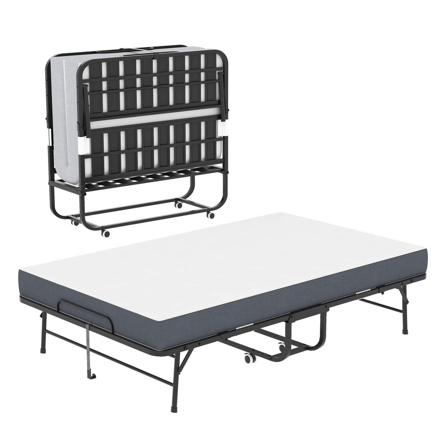 Large 75'x46' Wide Folding Bed for Tall People, Extra Long & Wide Rollaway Bed with 5' Memory Foam, Heavy-Duty 450lbs Capacity Guest Bed, Spacious Portable Twin Cot
