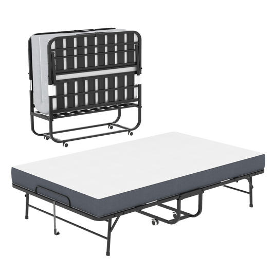 Large 75'x46' Wide Folding Bed for Tall People, Extra Long & Wide Rollaway Bed with 5' Memory Foam, Heavy-Duty 450lbs Capacity Guest Bed, Spacious Portable Twin Cot