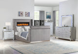 Lavish Modern Style 5 Pc Queen Bedroom Set Made with Fireplace in Headboard & TV stand in Footboard with Wood in Grey(NJ INVENTORY)