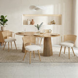Solid wood stretching dining table + brown wicker dining chairs 4-piece set - farmhouse style farm chairs