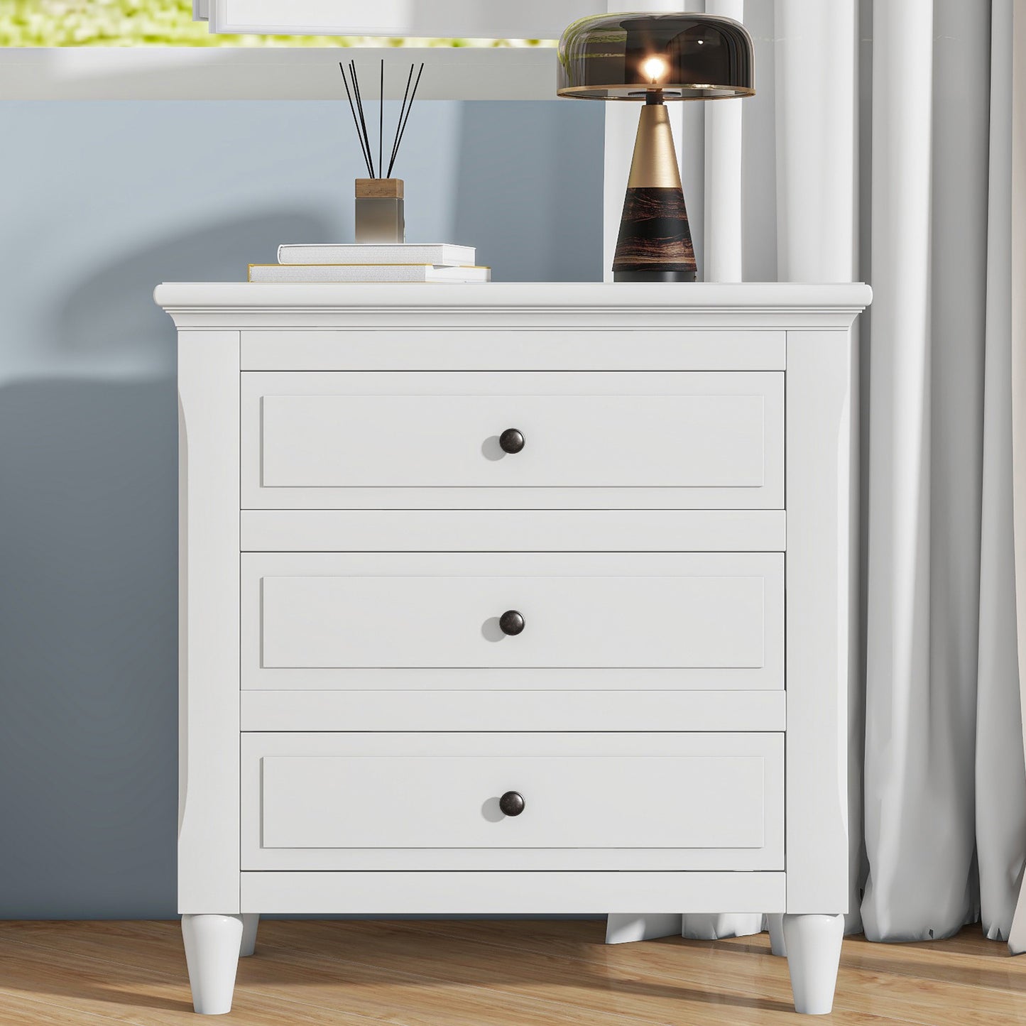 U_STYLE 28''painted Nightstand with 3 Drawers and Smooth Gliding Rails ,Simple Bedside Cabinet with Metal handle, Minimalist Sofa Side Table with rubber legs for Bedroom Sofa Couch Office