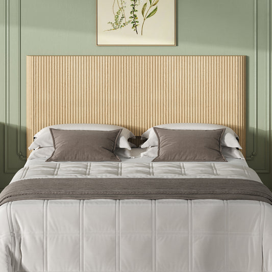Modern Wooden Headboard with Arched Corrugated,Fits Queen Size Beds,  Vertical Grain Design, Farmhouse & Vintage Style, Easy Assembly, Oak.