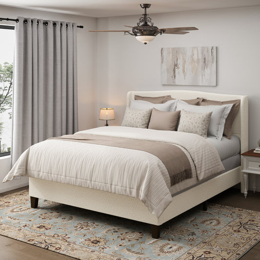King Size Bed Frame with 49.21'High Back Upholstered Headboard and 27.17' High Footboard,Teddy Velvet,12 Slat Support,Solid Wood Feet,No Box Spring Needed(white)