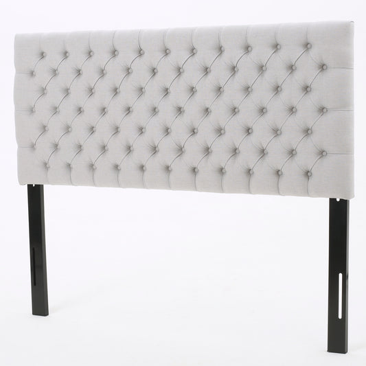 Queen Size Headboard with Button Tufting, Light Grey
