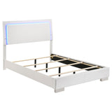 Dulcey White High Gloss 5-piece Full Bedroom Set with LED Lighting, Faux Leather Upholstery, and Chrome Accents