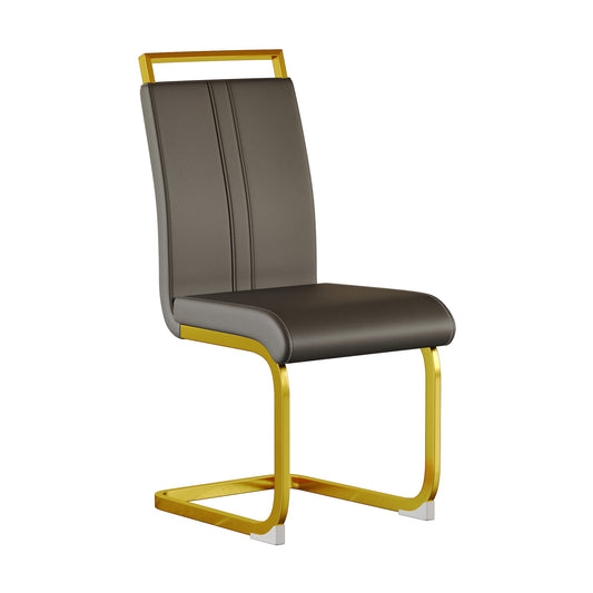 Dining Chairs Set of 4, Side & Kitchen Chairs with Gold Frame, Faux Leather Padded Seat High Back, for Dining, Kitchen & Living Room - Dark Grey