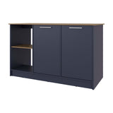 Kronos Blue and Natural Oak Kitchen Island with Storage Cabinet and Open Shelves