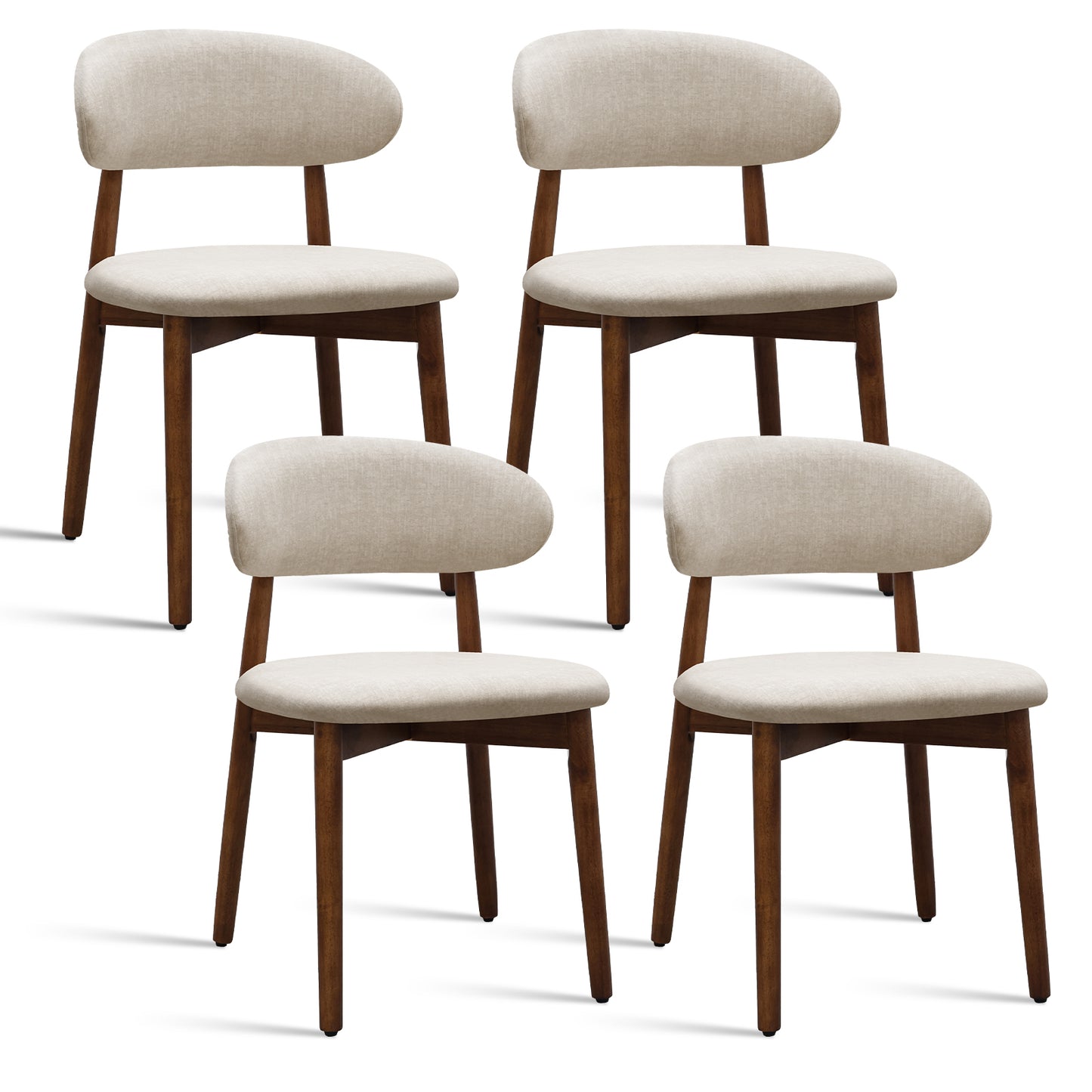 Warm Grey Flannelette Upholstered Dining Chair with Walnut Solid Wood Legs, Armless Chair Set of 4 for Kitchen, Restaurant, Living, Meeting Room