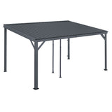 10x14FT Lean to Gazebo, Outdoor Hardtop Wall Mounted Gazebo with Sloping Galvanized Steel Roof, Upgraded Heavy Duty Mounted Shelter with Drainage System for Deck, Porch, Backyard