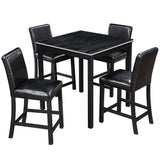 5PCs Counter Height Table Set, Wooden Kitchen Table Set with Square Table and 4 Upholstered Chairs, Counter Height Dining Table with Crystal Decoration and Chair Set for Kitchen, Dining Room, Black