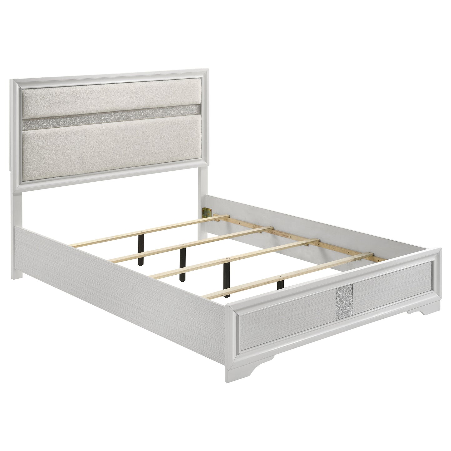 Annie White Modern Glam 4-Piece Queen Bedroom Set with Glitter Accents, White Finish, Wood and Fabric Construction