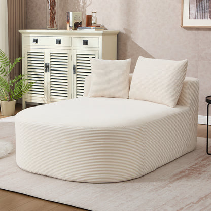 White Oversized Corduroy Chaise Lounge Sofa Bed with Deep Seat and Soft Pillows, 67.5'' Long, 46'' Wide Seat, No Assembly Required