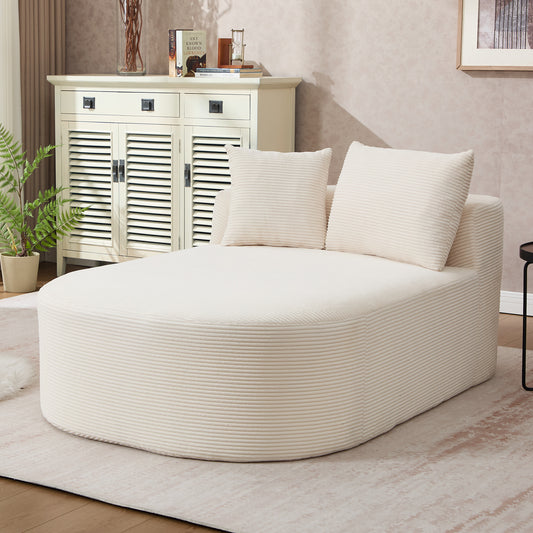 White Oversized Corduroy Chaise Lounge Sofa Bed with Deep Seat and Soft Pillows, 67.5'' Long, 46'' Wide Seat, No Assembly Required