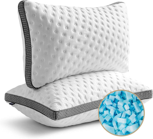 Cooling Pillow Queen Size Set of 2, Cooling Gel Memory Foam Bed Pillow, Medium Firm Pillow for Sleeping, Cooling & Smooth Washable Cover, CertiPUR-US Certified