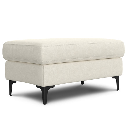 Ava Mid Century Ottoman in Cream with Metal Legs, Upholstered in Performance Fabric, Solid Wood Frame, 20 x 36 x 17.9 inches