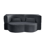 Modern Floor Sofa with 2 Pillows, Convertible Plush Corduroy Foam-Filled Sleeper Sofa Bed,15 ' Full Size Folding Mattress for Living Room, Guest Bed, no assembly required, Dark Grey