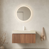 MURI 36' Bathroom Vanity&Sink, Floating Plywood Storage Cabinet with Drawer&Door, Roma Travertine Sintered Stone Top&Ceramic Basin with 1 Pre-drilled Faucet Hole, Pre-assembled, Brown Oak Woodgrain