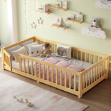 Twin Size Bed Floor Bed with Safety Guardrails and Door for Kids, Natural(Old SKU: W1580P154623)