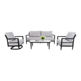 4PC Outdoor Conversation Set with 360° Swivel Lounge Chair,Club Chair,Luxurious Bench Seat Sofa,Marble-Inspired Sintered Stone Coffee Table,Rust-Free Aluminum Frame & Sunbrella Cast Silver Cushions