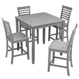 5 Piece Dining Table Set, Wooden Dining Square Table Set for 4, Counter Height Kitchen Table Set with Square Table and 4 Upholstered Chairs for Small Space, Gray