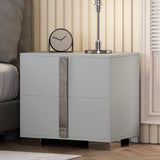 Modern End Table with Drawers, Elegant Nightstand with Metal Foot,Wood Bedside Table with Mirrored Metal Handles,Sofa Side End Table for Bedroom Living Room Office,Grey