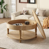 Coffee Table with Dual Storage for Living Room, 31.5' Modern Round Coffee Table with Storage and Hidden Compartment, Adjustable Leveling Feet, Easy Assembly(Natrual Wood)