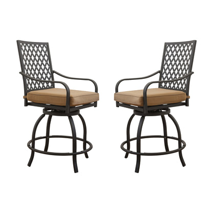Outdoor Living Swivels Bar Stools, Outdoor Bistro Set for Garden Balcony Backyard Deck, High Bar Chairs with Seat Cushion,Khaki(2 Chairs)