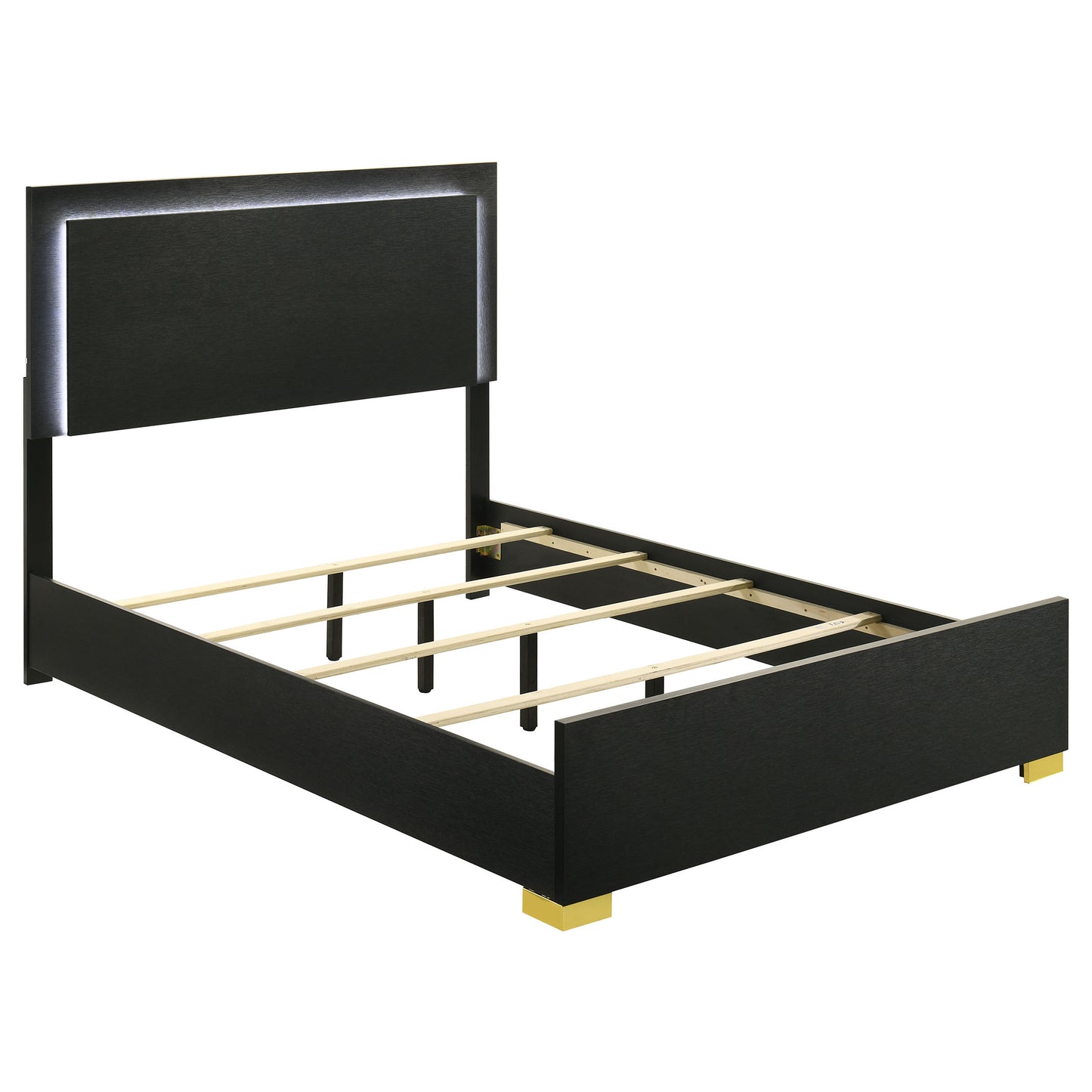 Jeremiah Black 5-Piece Full Bedroom Set with LED Lighting and Gold Accents in Black Finish, Engineered Wood and Metal Construction
