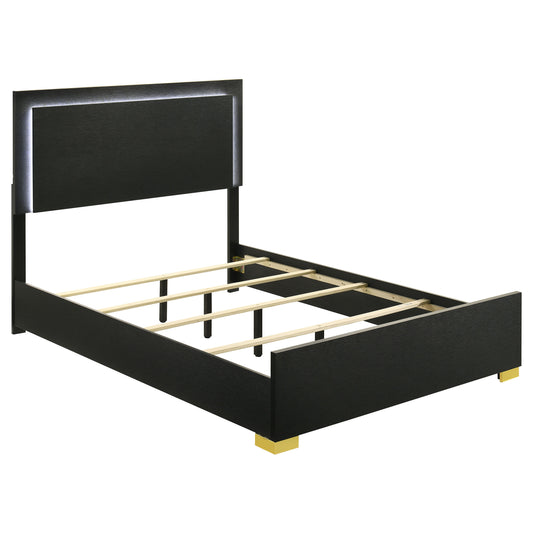 Jeremiah Black 5-Piece Full Bedroom Set with LED Lighting and Gold Accents in Black Finish, Engineered Wood and Metal Construction