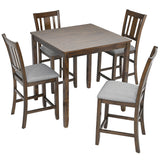 5PCs Dining Table Set, Wooden Dining Square Table Set for 4, Counter Height Kitchen Table Set with Square Table and 4 Upholstered Chairs for Small Space, Walnut