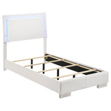 Dulcey White High Gloss 4-Piece Twin Bedroom Set with LED Lighting, White Faux Leather Finish, Wood Construction