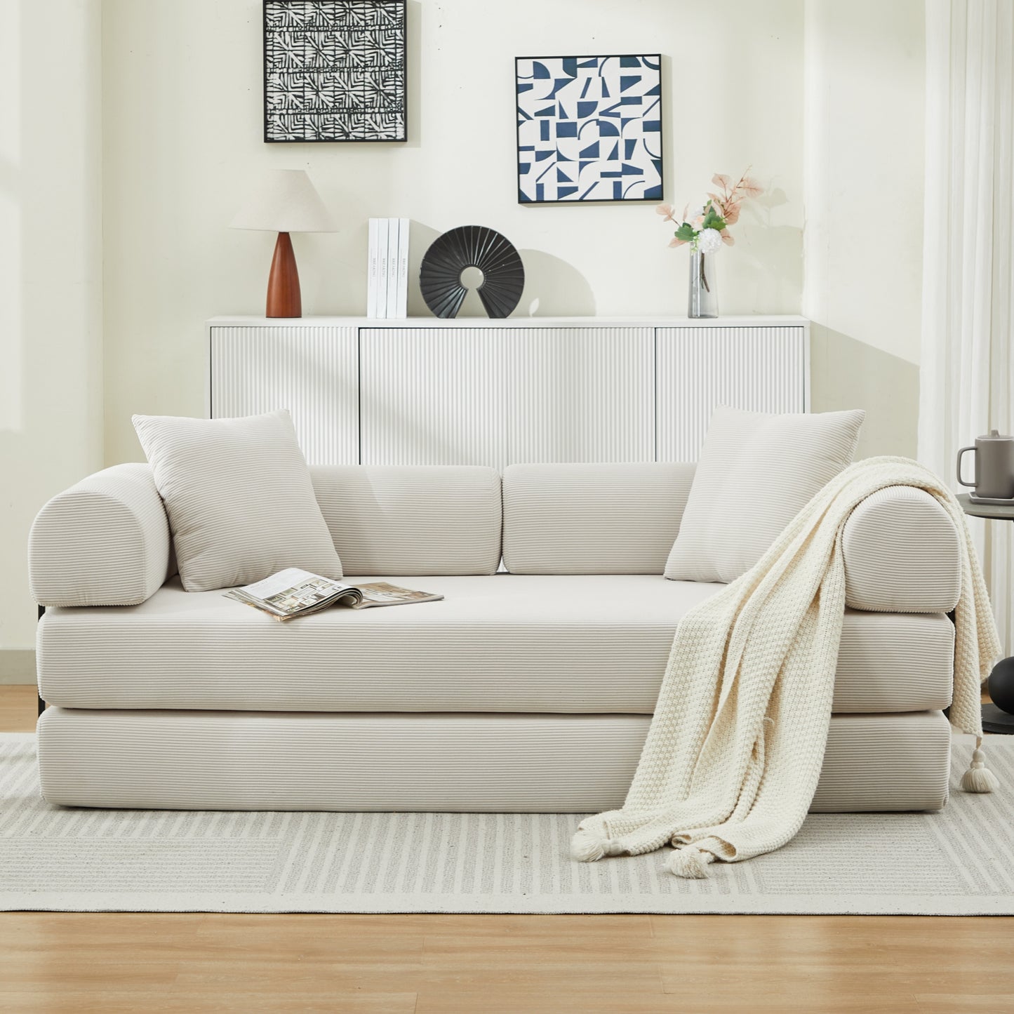 Folding Sofa Bed, Convertible Couch Bed with 2 Pillows, Fold Out Couch, Foam Spring Floor Mattress,