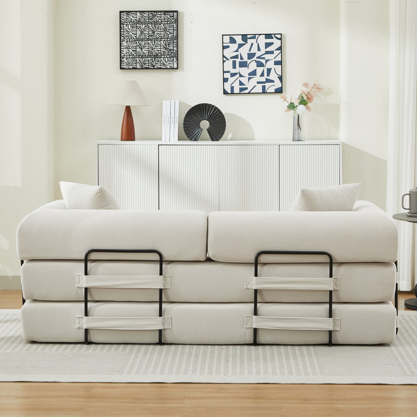 Folding Sofa Bed, Convertible Couch Bed with 2 Pillows, Fold Out Couch, Foam Spring Floor Mattress,