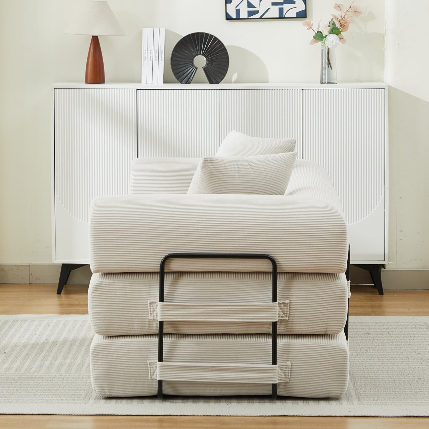 Folding Sofa Bed, Convertible Couch Bed with 2 Pillows, Fold Out Couch, Foam Spring Floor Mattress,