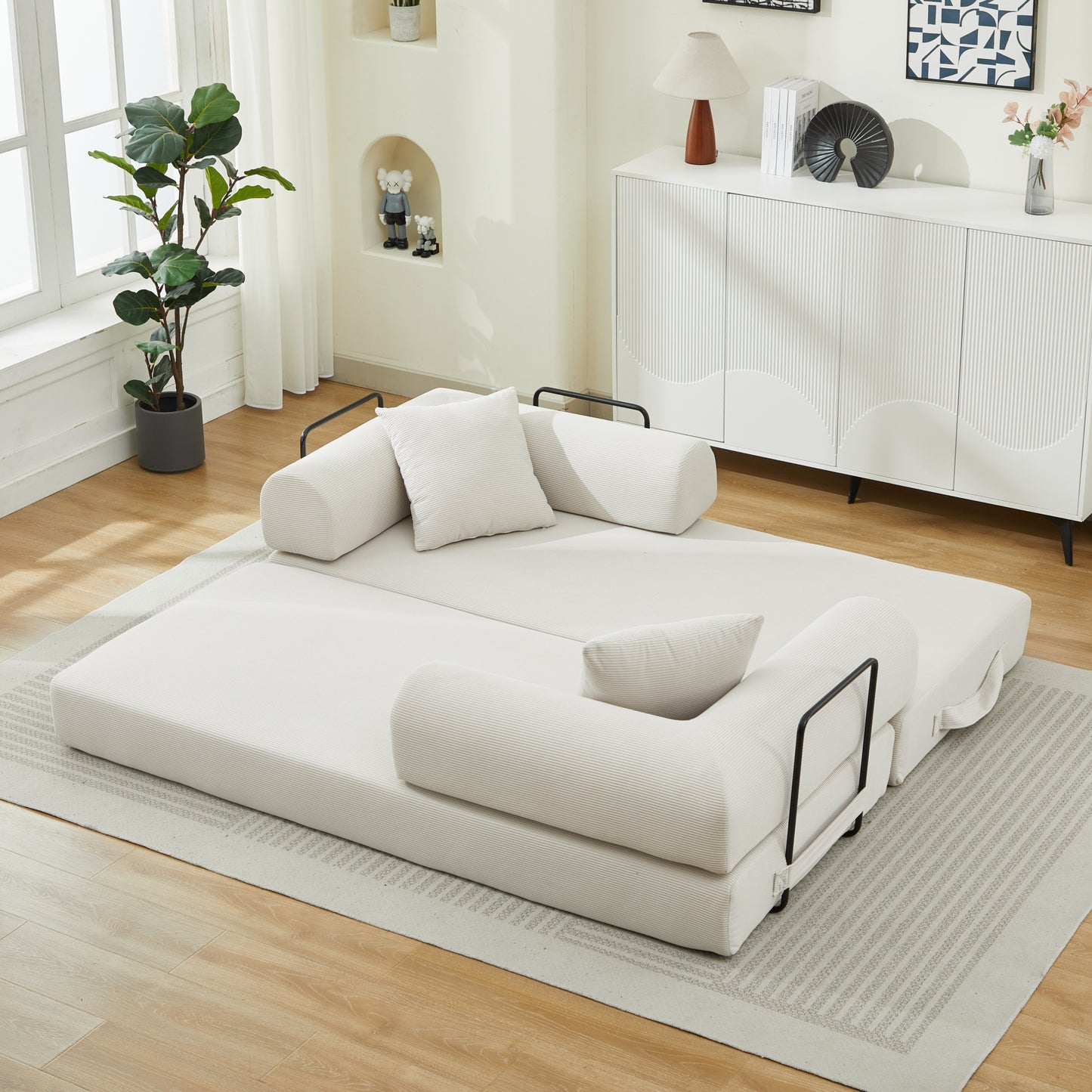 Folding Sofa Bed, Convertible Couch Bed with 2 Pillows, Fold Out Couch, Foam Spring Floor Mattress,