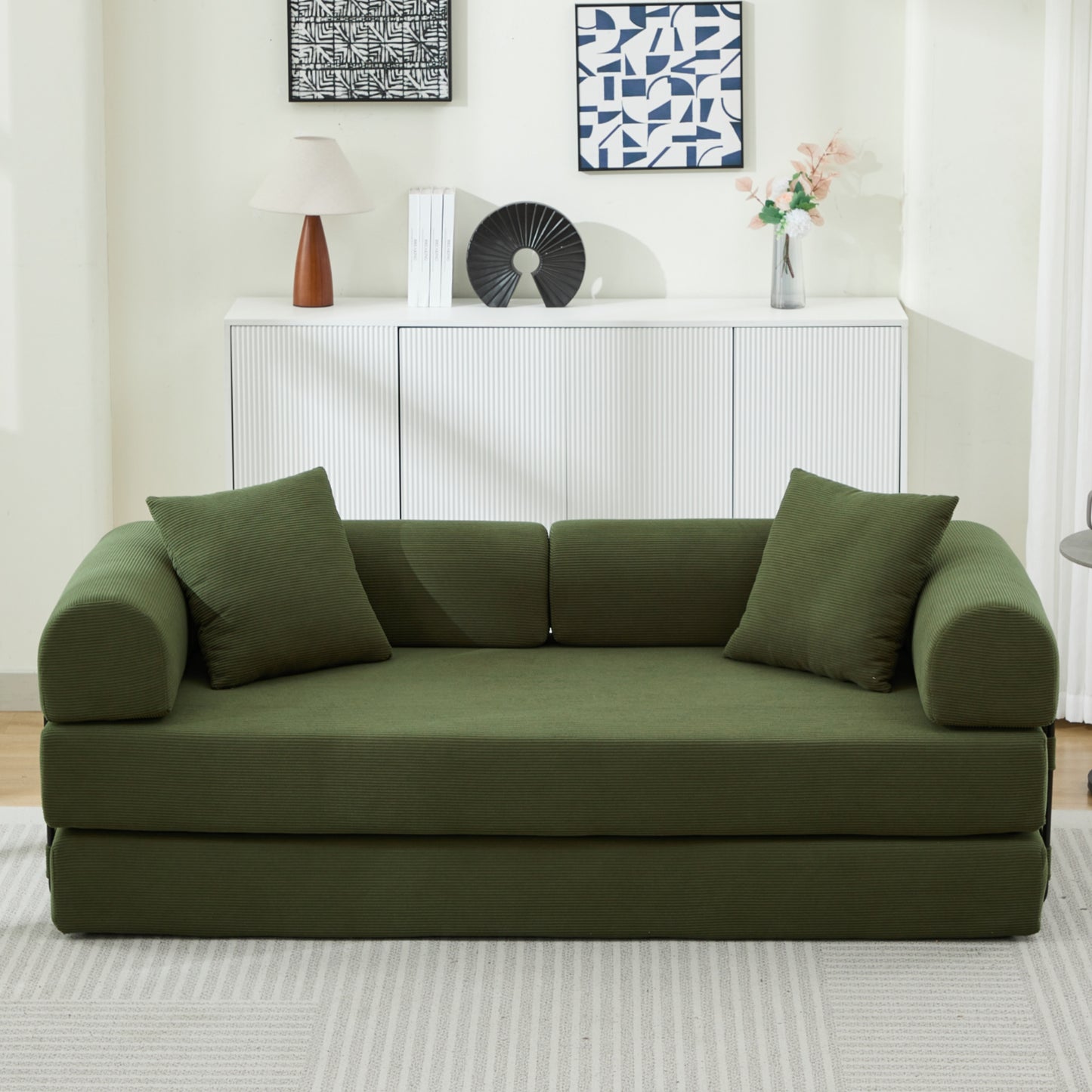 Luxury Sofa Bed Convertible to Folding Couch Corduroy Vacuum Compressed Sofa for Small Apartments and Homes