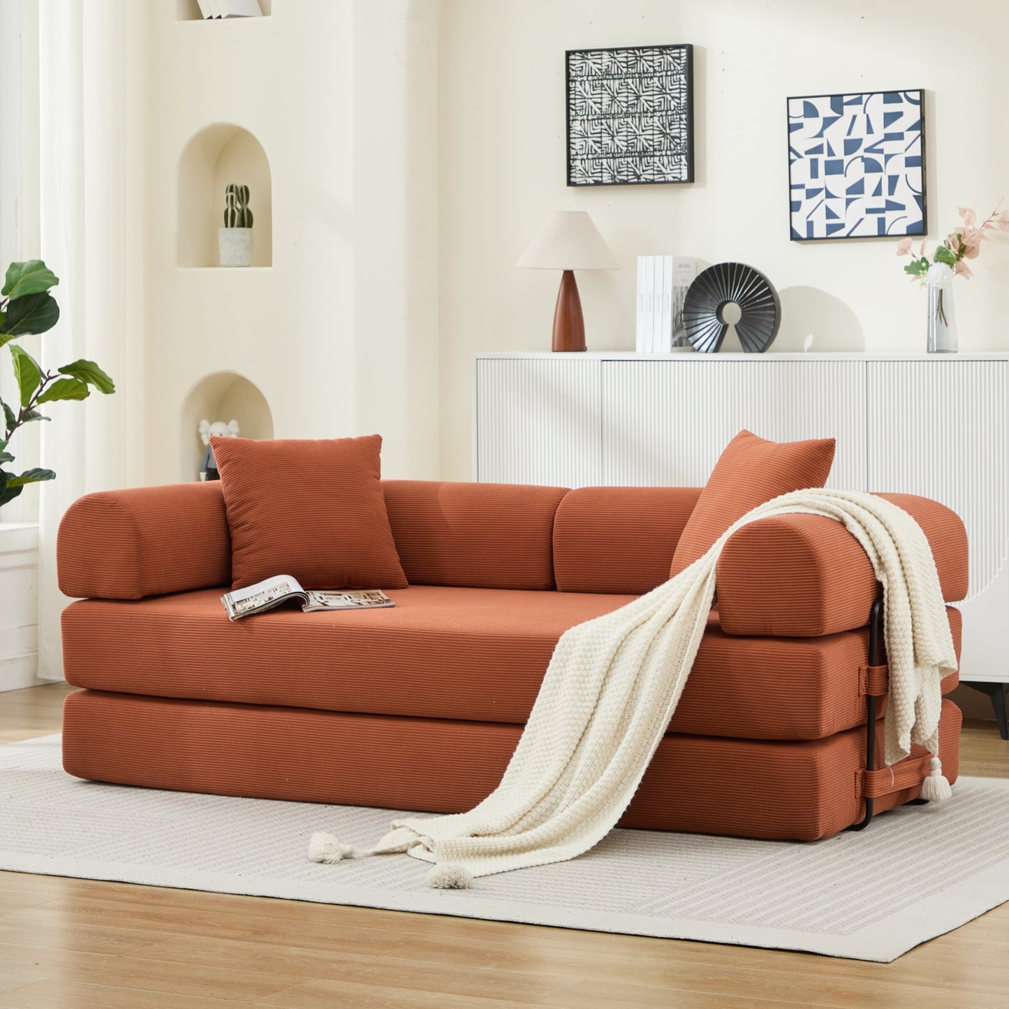 Newest Compression Sofa,Convertible Floor Sofa Bed-with Pillow Back Support Armrest,Comfy Futon Couch Lounge Sleeper Bed