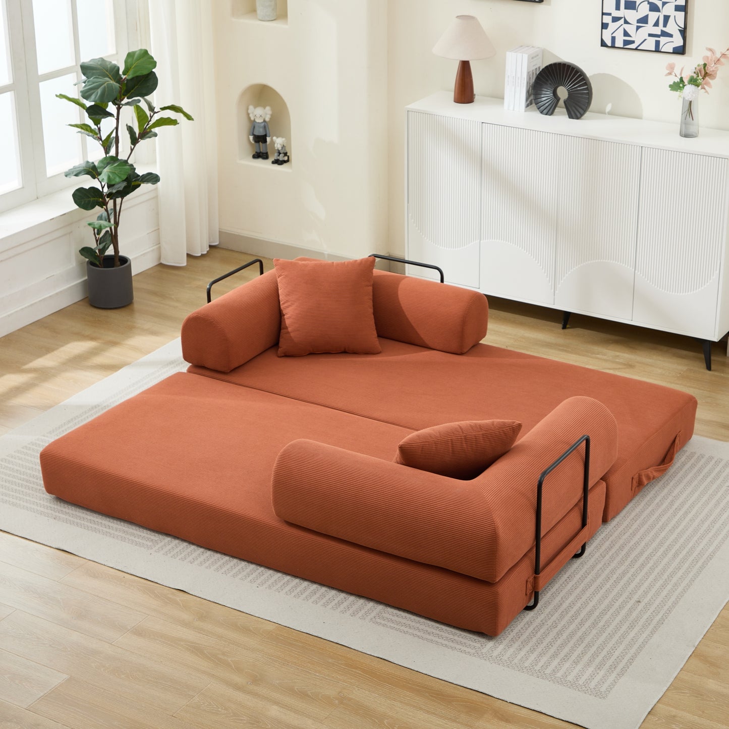 Newest Compression Sofa,Convertible Floor Sofa Bed-with Pillow Back Support Armrest,Comfy Futon Couch Lounge Sleeper Bed