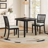 3-Piece Round Dining Table Set for 2 People, 1 Folding Wood Dining Table + 2 Upholstered Chairs, Space-Saving Design for Small Apartments and Dining Areas - BLACK