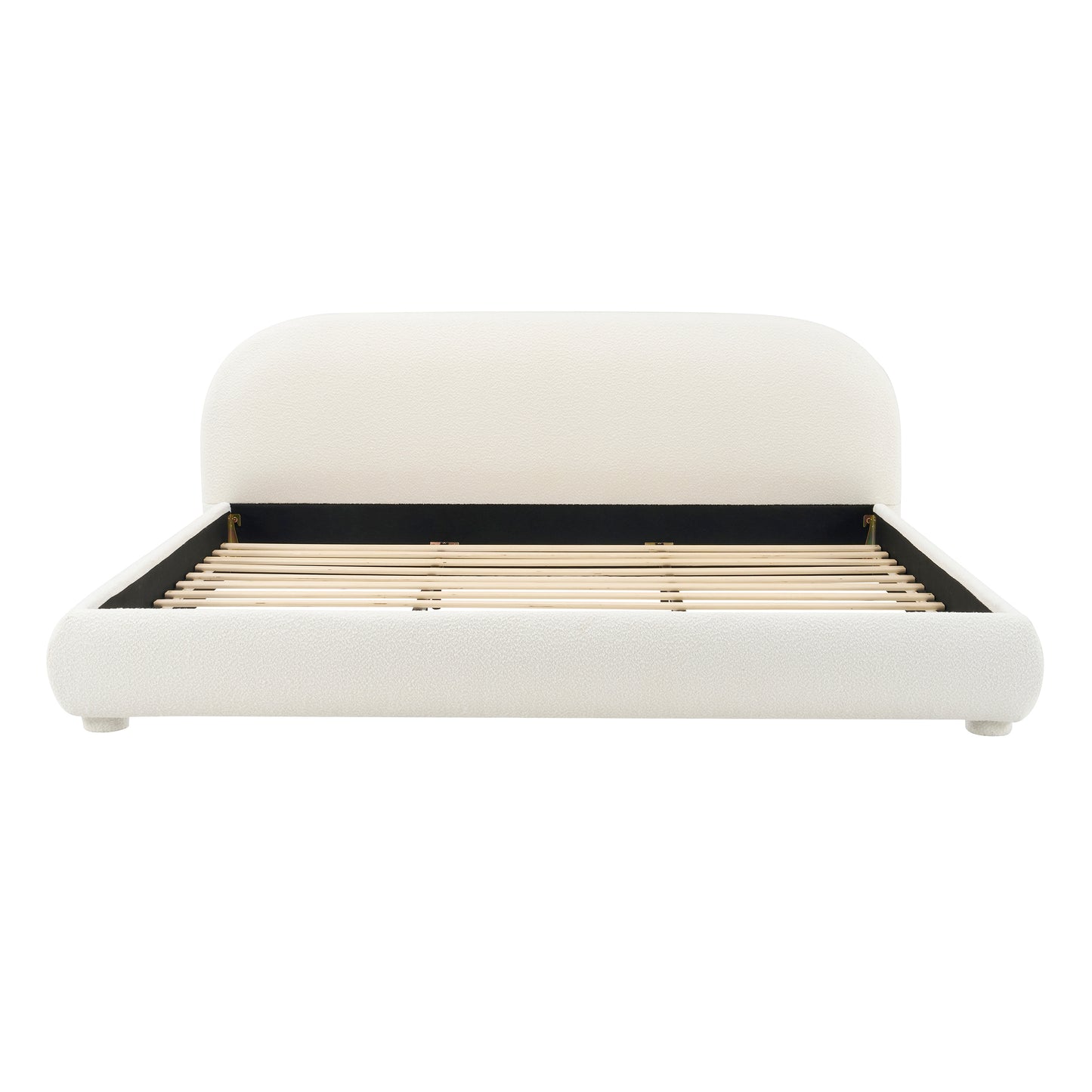 Cream Style Fabric Upholstered Bed, Simple Modern Double Bed for King Size, Warm Cream Tone with Textured Fabric and Curved Headboard