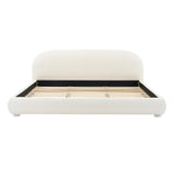 Cream Style Fabric Upholstered Bed, Simple Modern Double Bed for King Size, Warm Cream Tone with Textured Fabric and Curved Headboard