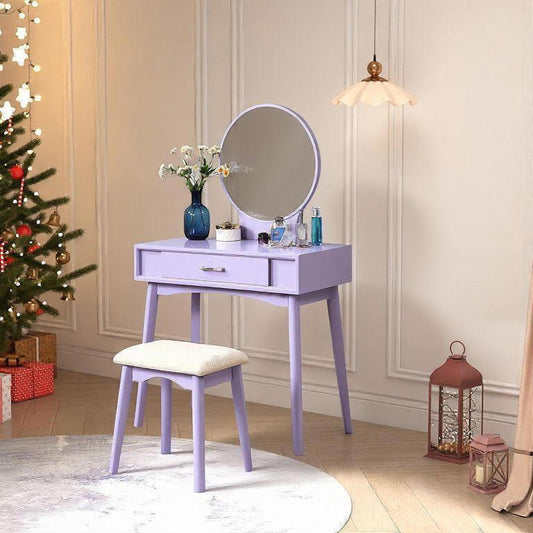 Maly Contemporary Wood Vanity and Stool Set, Purple