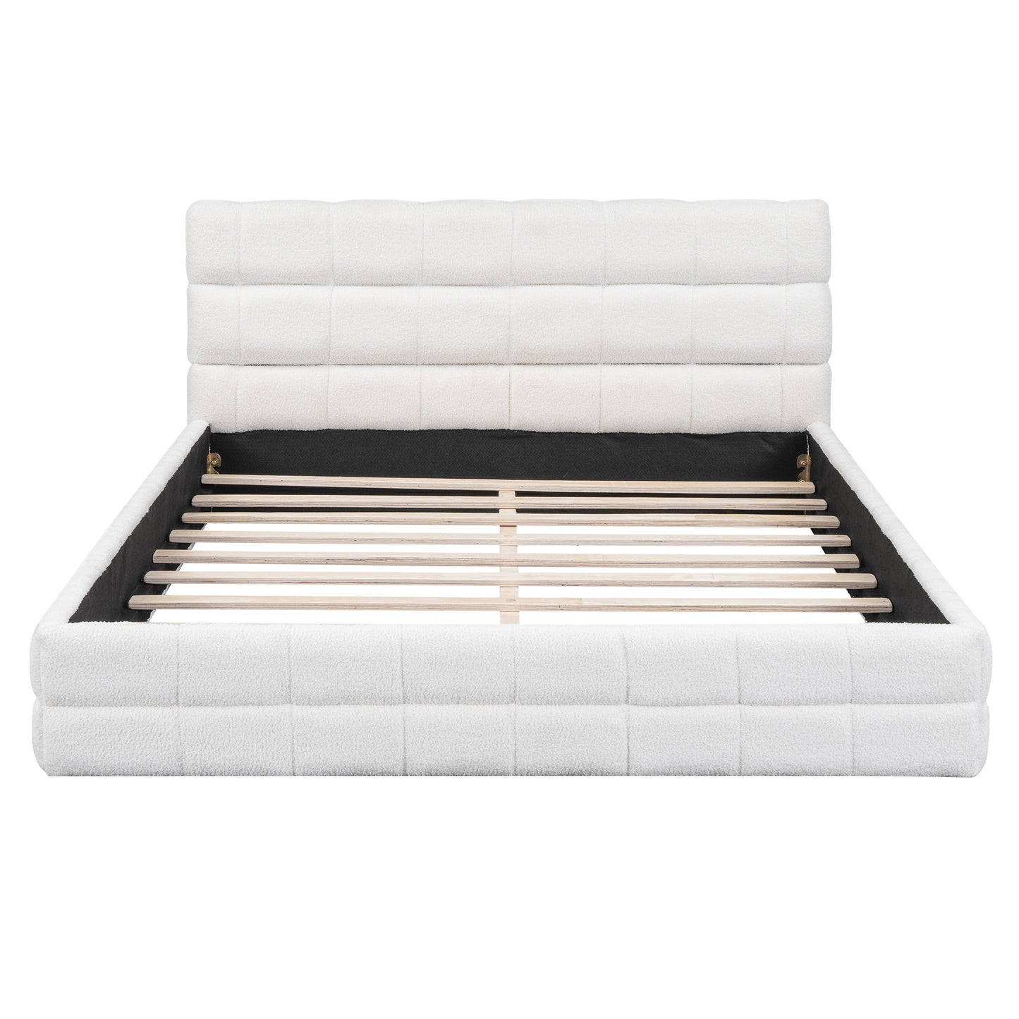 Modern Queen Size Upholstered Platform Bed with Headboard, White Velvet, Wood Frame