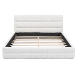 Modern Queen Size Upholstered Platform Bed with Headboard, White Velvet, Wood Frame