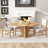 TREXM Farmhouse 5-Piece Dining Table Set with 4 Upholstered Chairs, Wood Extendable Dining Table with 15.7' Leaf for Extra Seating for Dining Room, Kitchen and Living Room (Natural Wood Wash)