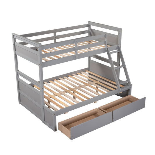 Hearth & Haven Twin over Full Bunk Bed with Storage, Grey